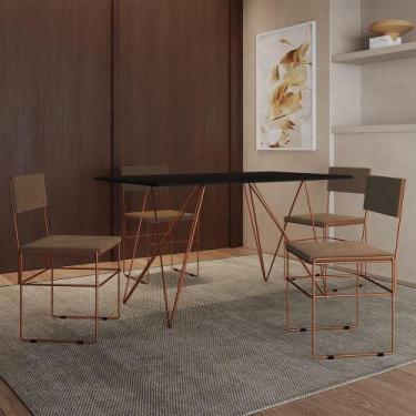 Imagem de Mesa Jantar Industrial Trama 1,40x0,80m Preta Com 4 Cadeiras Estofadas