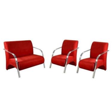 Imagem de Conjunto Poltrona Sevilha Braço Alumínio 3 Peças Vermelho - D SALLA