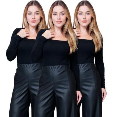 Imagem de Kit 3 Blusas Feminina Decote Quadrado Manga Longa - Maranne, Kit34, GG