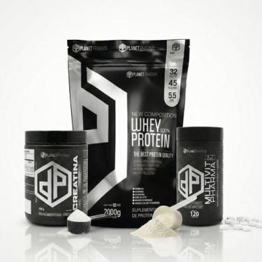 Imagem de Kit Whey Protein 100% 2Kg + Creatina 100% Pura 300g + Multivitamínico 