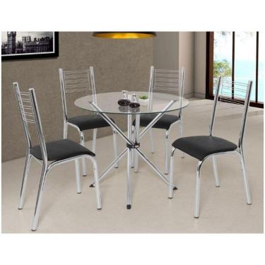 Imagem de Conjunto De Mesa Camila Slim Tampo Em Vidro Com 4 Cadeiras Ciplafe Cromado
