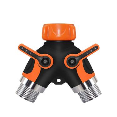 Imagem de C/H Divisor de mangueira de jardim de 2 vias, conector de mangueira de 2 vias, regulador de fluxo de água e desligamento de mangueira de 2 vias, conector de mangueira de jardim com cabo emborrachado confortável