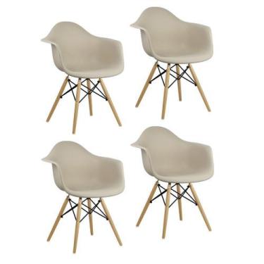 Imagem de Kit 4 Cadeiras Charles Eames Eiffel Design Wood Com Braço - Bege - Mag