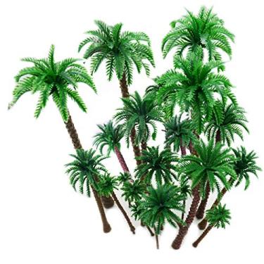 Imagem de Hatisan 20Pcs Coconut Palm Model Trees/Scenery Model Plastic Artificial Layout Rainforest Diorama, Building Model Trees Cake Topper, Model Train Railways Architecture Landscape (Dark Trunk)