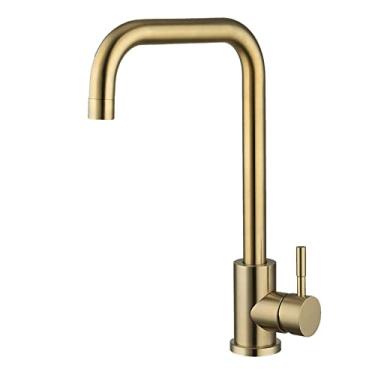 Imagem de Torneira para pia de água quente Torneira Torneira de cozinha em aço inox Preto Ouro Torneira rotativa Torneira de cozinha Deck Mount Cold,A1112GN,Tamanho único