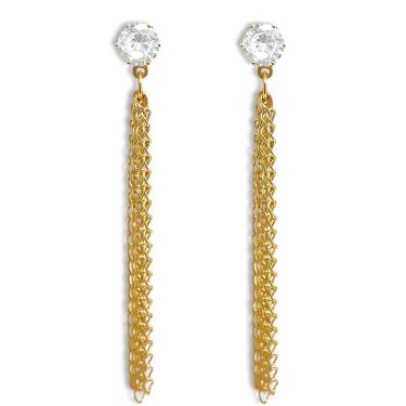 Imagem de Brinco Comprido Zircônia Cristal e Correntes Banhado a Ouro 18K Semijoia