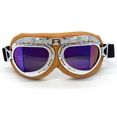 Imagem de evomosa Óculos de motocicleta vintage para adultos, óculos de proteção contra neblina, vento, poeira e areia para aviador, motocross, bicicleta suja, óculos steampunk para andar de quadriciclo, cabe
