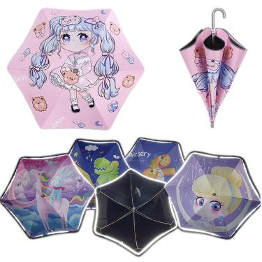 Imagem de Guarda Chuva Infantil Canto Arredondado Faixa Reflexiva Proteção UV - Estampado.