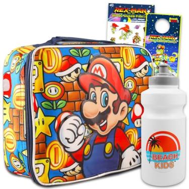 Imagem de - Nintendo - Lancheira Super Mario para meninos – Pacote com lancheira Mario Plus adesivos, garrafa de água, mais | Conjunto de lancheira Mario para crianças