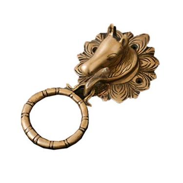 Imagem de Maçanetas de porta Puxadores de porta Puxadores de porta de guarda-roupa vintage Personalidade Criativa Aldrava de cavalo Puxador de porta feito à mão/latão/18,5 * 9,5 cm (latão 18,5 * 9,5 cm)