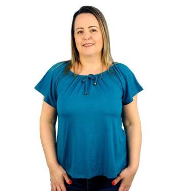 Imagem de Blusa Feminina Ciganinha Manga Curta Lisa - Coalizão Fashion, Azul pet