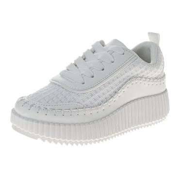 Imagem de Josmo Tênis feminino com sola de cunha – Tênis esportivo casual com cadarço (tamanhos 6 a 10 adultos), Branco, 40