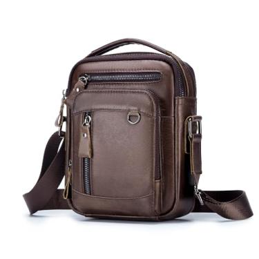 Imagem de Pundarika Bolsa de ombro masculina de couro genuíno - maleta, bolsa carteiro transversal, Marrom escuro