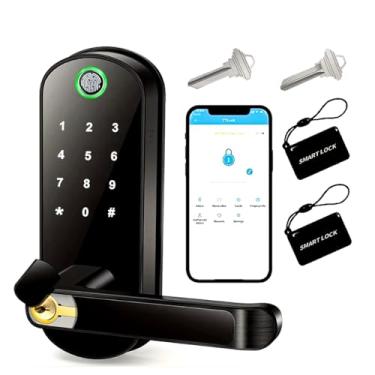 Imagem de Fechadura digital eletrônica COR PRETA Smart Fingerprint Door Lock App Controle Remoto WIFI Bloqueio Digital Touchscreen NFC IP67 Impermeável com 2 Cartões IC 2 Chaves de segurança Suporte USB
