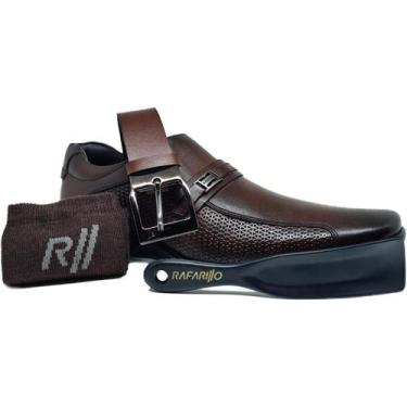 Imagem de Sapato Social Masculino Rafarillo Em Couro Café Kit 4x1, 40, Marrom