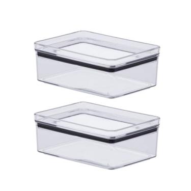 Imagem de " Kit 2 Potes Herméticos Porta Frios 770ml Cozinha Armário Geladeira Empilháveis Vedação Hermética em Silicone BPA Free Transparente Resistente Organizador de Frios entre outros alimentos "