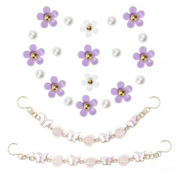 Imagem de Ziigole Correntes de sapato de flor de margarida para mulheres, pingentes de sapato de flores fofas para sandálias de tamanco, correntes de sapatos de borboleta brilhantes para meninas, lembrancinha