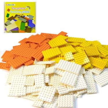 Imagem de Cabeeskii 130 Pieces Classic Building Plate, 3 Color with 11 Size Building Plate Base Plate, Compatible with Lego Parts and Pieces, Building Bricks, for Most Brands (White, Yellow, Orange)