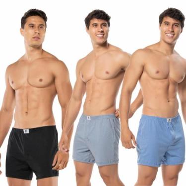 Imagem de Kit 3 Cuecas Samba Canção Masculina Shorts de Dormir 100% Algodão Com 