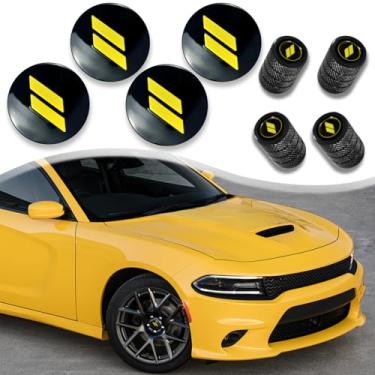 Imagem de ZDEERAOTO 4 peças 63 mm/2,5 polegadas tampas de tampa central de roda de barra tampas de haste de válvula de pneu compatíveis com Dodge Charger Challenger Durango Hornet Dart R/T SRT Magnum Nitro
