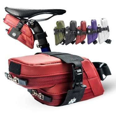 Imagem de Lumiere & Co. Bolsa magnética para selim de bicicleta de liberação rápida – Compartimento duplo, design de tijolo de perfil baixo, projetada com o sistema de fixação de fivela em V preto magnético da