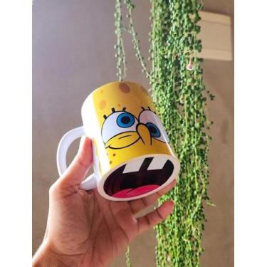 Imagem de caneca bob esponja com boca - Pammy personalizados, alça comum branca