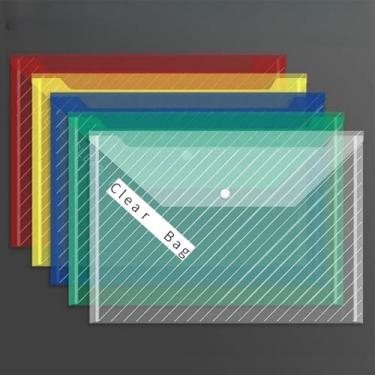 Imagem de Pacote com 5 pastas de envelopes de plástico, pastas de arquivos de plástico para documentos, tamanho carta A4, envelopes de arquivo com bolso de etiqueta para casa, escritório, multicolorido