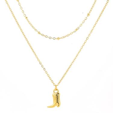 Imagem de KOFISNI Colar com pingente de chapéu de caubói para mulheres, camada delicada de chapéu de vaqueira ocidental, pingente de bota, colar, concha de verão, praia, estrela-do-mar, surfista, joia para