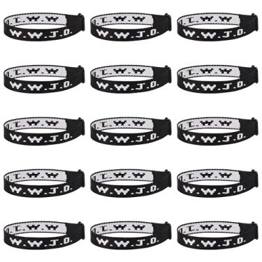 Imagem de Pmormyy 15 pulseiras WWJD para mulheres e homens, pulseiras de presente de Jesus Cristão, ajustável, What Would Jesus Do, Fibra de poliéster, Sem Pedra Preciosa