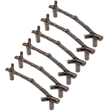 Imagem de Puxador de galho de liga de zinco para armários de cozinha banheiro cômoda gaveta bar ferragens de porta - prata retrô 128 mm centros de furos - pacote com 6 (centros de furo bronze retrô: 9,6 cm)