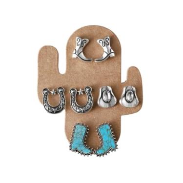 Imagem de Brincos femininos boêmios de caubói ocidentais bonitos chapéu de cowboy turquesa brincos de festa de concerto country joias, Zinco, Sem pedra preciosa