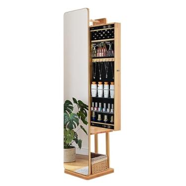 Imagem de WUMLTIMH Armário de joias com espelho HD, espelho de comprimento total com armário de armazenamento de joias deslizante, prateleiras de armazenamento traseiras, rotação de 360° (natural)