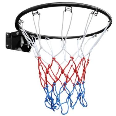 Imagem de MIUDGIG Substituição de aro de basquete de 45,7 cm, aro de basquete profissional de aço sólido de mola dupla universal de 45,7 cm com rede para cestas de basquete no solo e montadas na parede, interno
