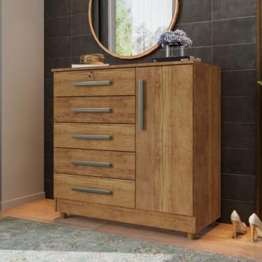 Imagem de Cômoda 1 Porta e 5 Gavetas com Chave Vitoria Cedro Rud Rack