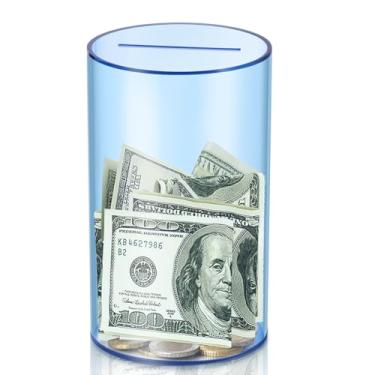 Imagem de hizgo Cofrinho para crianças e adultos, pequeno cofrinho azul claro para crianças e adultos devem quebrar para abrir, frasco de acrílico não aberto, tamanho 15 cm A x 9 cm de diâmetro (pequeno)