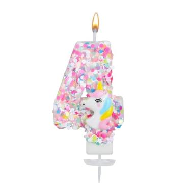 Imagem de Vela com Número Unicórnio, Glitter Lantejoulas Vela com Número Aniversário Topo de Bolo Unicórnio Decorações Aniversário para Meninas Chá de Bebê Celebrações Temáticas (4)