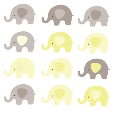 Imagem de Adesivo de Parede Infantil Elefante Amarelo e Cinza 48un 12x - Quartin