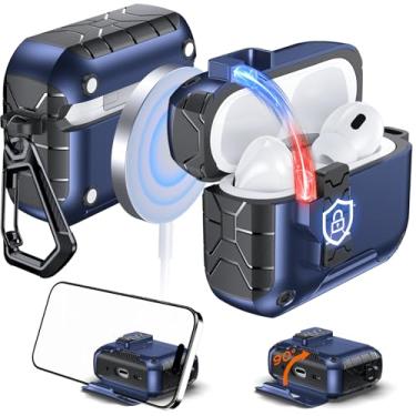 Imagem de Anqrp MagArmor Capa de abertura automática para AirPods Pro 2ª/1ª geração com ímãs embutidos, [abertura automática com um único clique] [compatível com carregamento Mag-Safe], proteção de corpo