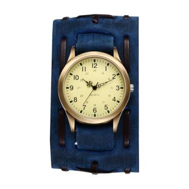 Imagem de OIDEA Relógio masculino vintage de couro punk: relógio de pulso retrô steampunk hip-hop com pulseira analógica de quartzo, Azul