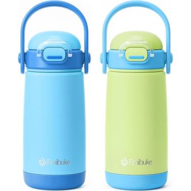 Imagem de Fimibuke Garrafa de água infantil isolada com tampa e alça de canudo – Copo de metal de aço inoxidável 18/21 livre de BPA à prova de vazamento de parede dupla copo infantil garrafa de água infantil