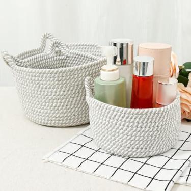 Imagem de Cestas de tecido para armazenamento, cesta de corda de algodão, decorativa para organizar cestas de armazenamento multifuncionais para sala de estar, quarto, sala de jantar (03)