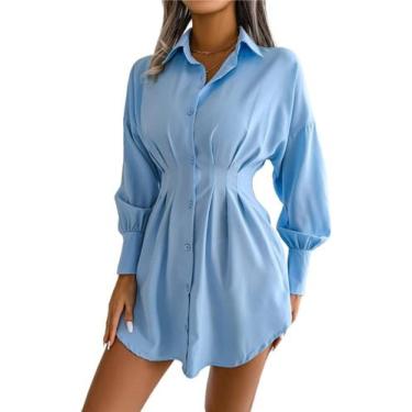 Imagem de Vestido casual feminino, folgado, liso, manga curta, outono - Yongkang