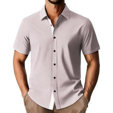 Imagem de Camisa PJ PAUL JONES de manga curta com botões casual cinza rosa