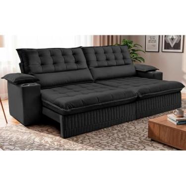 Imagem de Sofá Retrátil e Reclinável 2,40m Molas Ensacadas Dream Velusoft Preto Cama Inbox