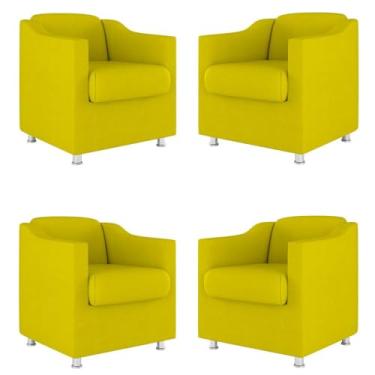 Imagem de Kit 4 Poltronas Tilla Decorativas Consultório Sala Tecido Suede Cor:amarelo
