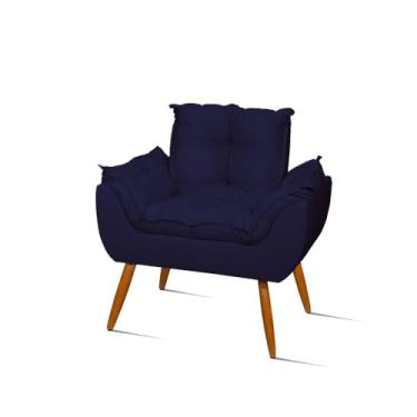 Imagem de Poltrona Opala Pés Palito Decorativa Suede Azul Marinho