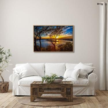 Imagem de Quadro Decorativo Paisagem Lago com Árvores e Pôr do Sol 1 Tela 80x120 para Sala Quarto Hall