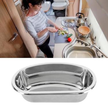 Imagem de banapoy Pia Banheiro para Trailer, Pia Cozinha Oval Tigela única Aço Inoxidável Com Furo Drenagem de 40 Mm para Caminhão Motorhome Barco Bar Trailer 12,8 X 6,89 X 4,53 Polegadas