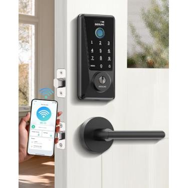 Imagem de DESLOC D110 Plus Fechadura inteligente Wi-Fi integrada com 2 maçanetas, conjunto de fechadura de porta de entrada sem chave com impressão digital, fechadura com teclado sensível ao toque com