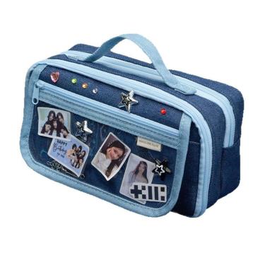 Imagem de Estojo para lápis, jeans, bolsa para canetas multicamadas de grande capacidade